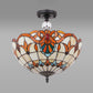 12"/16" W Victorian Bowl Semi Flush Light Stained Glass Living Room Semi Flush Mount Light in Beige Clearhalo 'Ceiling Lights' 'Close To Ceiling Lights' 'Close to ceiling' 'Glass shade' 'Glass' 'Semi-flushmount' 'Tiffany close to ceiling' 'Tiffany' Lighting' 28088