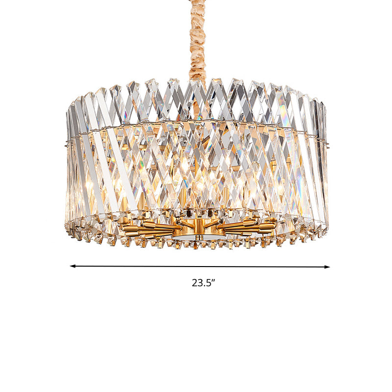 Tri-Sided Crystal Rod Drum Ceiling Light Contemporary 10 Heads Chandelier Light Fixture Clearhalo 'Ceiling Lights' 'Chandeliers' 'Modern Chandeliers' 'Modern' Lighting' 280964