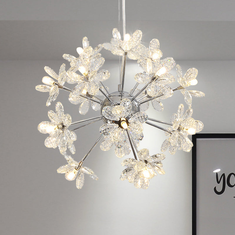 Starburst Ceiling Light Fixture Contemporary Crystal 18/24/32 Heads Chrome/Gold Chandelier Pendant Light, 18"/19.5"/23" Wide Clearhalo 'Ceiling Lights' 'Chandeliers' 'Modern Chandeliers' 'Modern' Lighting' 280969