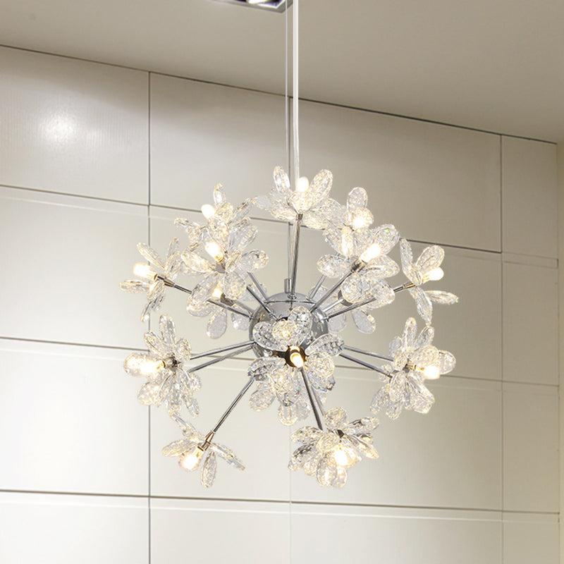 Starburst Ceiling Light Fixture Contemporary Crystal 18/24/32 Heads Chrome/Gold Chandelier Pendant Light, 18"/19.5"/23" Wide 18" Clearhalo 'Ceiling Lights' 'Chandeliers' 'Modern Chandeliers' 'Modern' Lighting' 280970