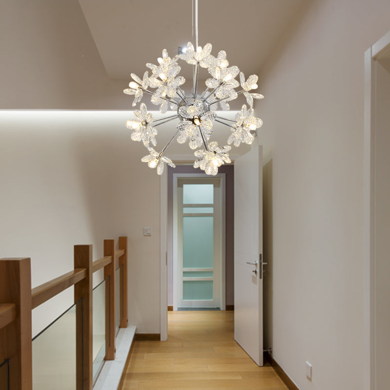 Starburst Ceiling Light Fixture Contemporary Crystal 18/24/32 Heads Chrome/Gold Chandelier Pendant Light, 18"/19.5"/23" Wide Clearhalo 'Ceiling Lights' 'Chandeliers' 'Modern Chandeliers' 'Modern' Lighting' 280971