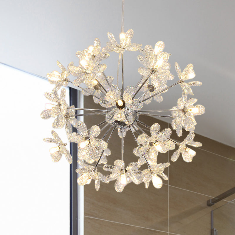 Starburst Ceiling Light Fixture Contemporary Crystal 18/24/32 Heads Chrome/Gold Chandelier Pendant Light, 18"/19.5"/23" Wide 19.5" Clearhalo 'Ceiling Lights' 'Chandeliers' 'Modern Chandeliers' 'Modern' Lighting' 280974