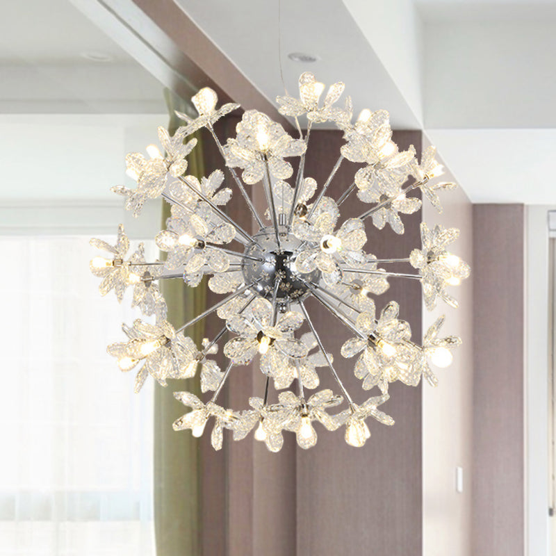 Starburst Ceiling Light Fixture Contemporary Crystal 18/24/32 Heads Chrome/Gold Chandelier Pendant Light, 18"/19.5"/23" Wide 23" Clearhalo 'Ceiling Lights' 'Chandeliers' 'Modern Chandeliers' 'Modern' Lighting' 280978