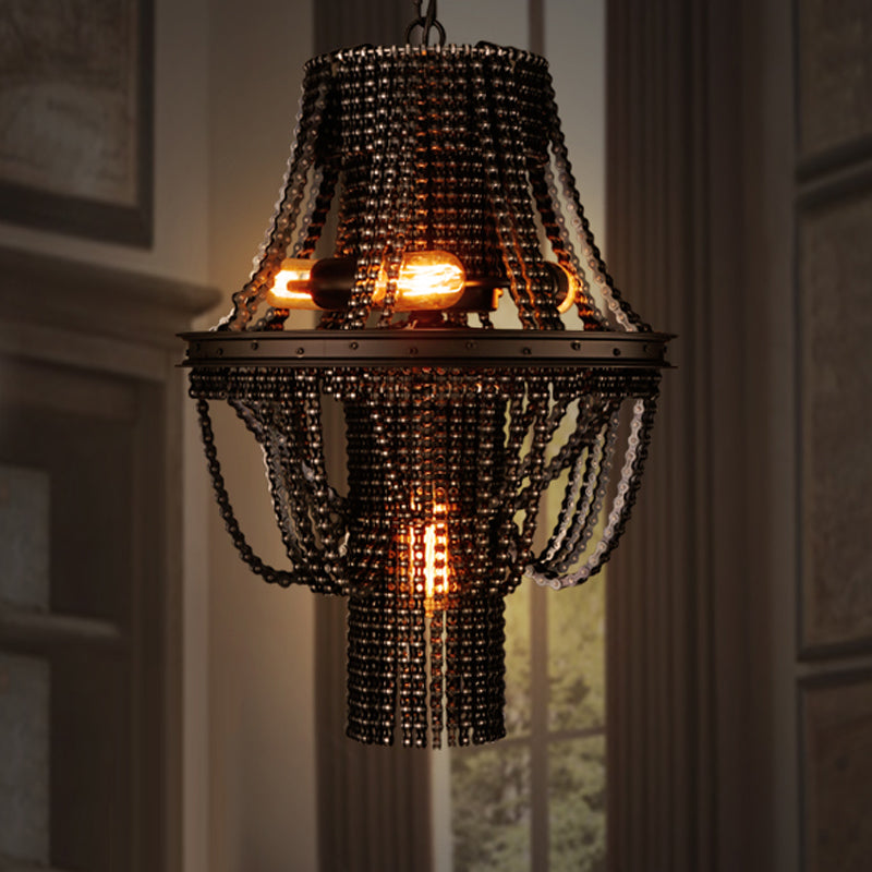Iron Black Chandelier Pendant Bike Chain 4-Light Industrial Ceiling Light Fixture Clearhalo 'Ceiling Lights' 'Chandeliers' Lighting' options 281011