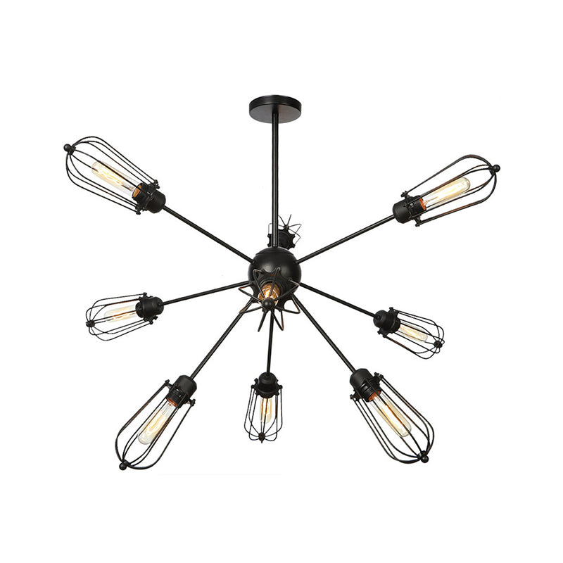 Metal Bulb Cage Chandelier Lighting Fixture Warehouse Style 9/12/15 Heads Black Hanging Lamp for Living Room Clearhalo 'Cast Iron' 'Ceiling Lights' 'Chandeliers' 'Industrial Chandeliers' 'Industrial' 'Metal' 'Middle Century Chandeliers' 'Rustic Chandeliers' 'Tiffany' Lighting' 281051