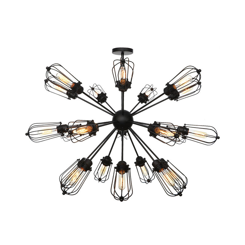 Metal Bulb Cage Chandelier Lighting Fixture Warehouse Style 9/12/15 Heads Black Hanging Lamp for Living Room Clearhalo 'Cast Iron' 'Ceiling Lights' 'Chandeliers' 'Industrial Chandeliers' 'Industrial' 'Metal' 'Middle Century Chandeliers' 'Rustic Chandeliers' 'Tiffany' Lighting' 281067
