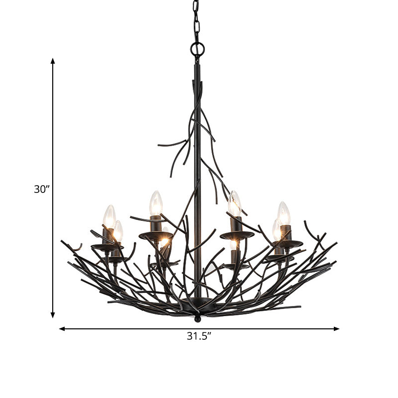 Vintage Nest Shape Chandelier Lamp 8-Light Metallic Hanging Ceiling Pendant in Black Clearhalo 'Ceiling Lights' 'Chandeliers' Lighting' options 281073