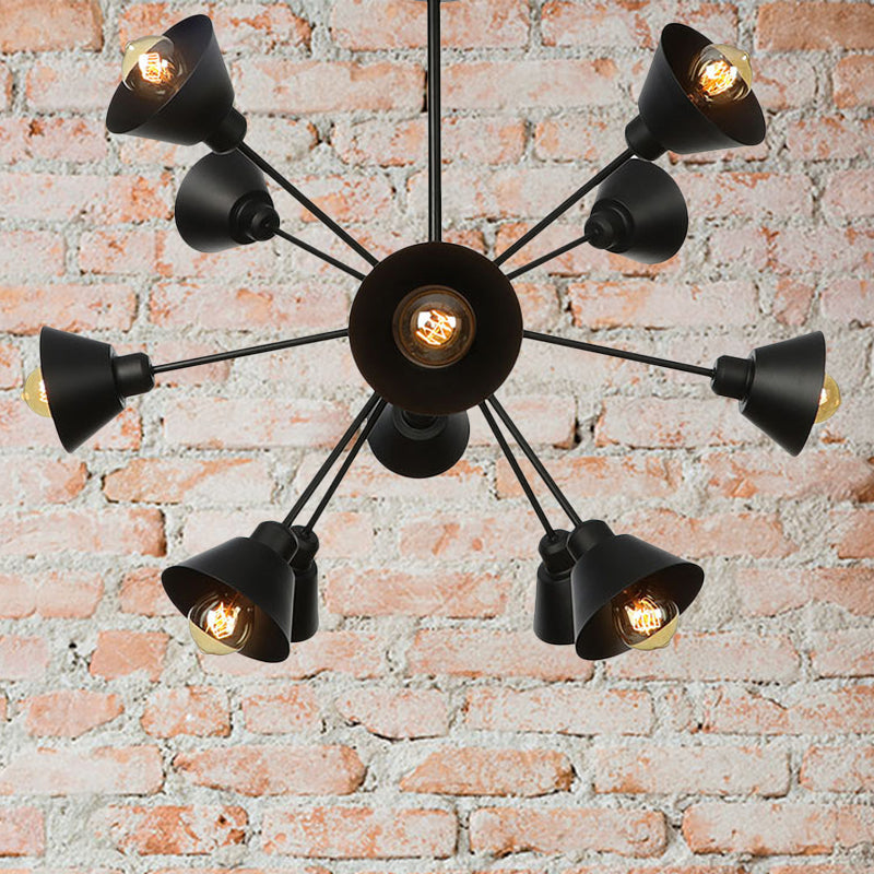 Cone Shade Metal Hanging Lamp Industrial Stylish 9/12/15 Lights Black Chandelier Pendant Light with Sputnik Design Clearhalo 'Cast Iron' 'Ceiling Lights' 'Chandeliers' 'Industrial Chandeliers' 'Industrial' 'Metal' 'Middle Century Chandeliers' 'Rustic Chandeliers' 'Tiffany' Lighting' 281100