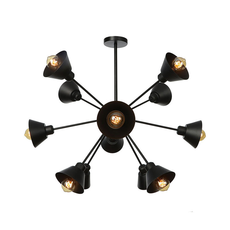 Cone Shade Metal Hanging Lamp Industrial Stylish 9/12/15 Lights Black Chandelier Pendant Light with Sputnik Design Clearhalo 'Cast Iron' 'Ceiling Lights' 'Chandeliers' 'Industrial Chandeliers' 'Industrial' 'Metal' 'Middle Century Chandeliers' 'Rustic Chandeliers' 'Tiffany' Lighting' 281102
