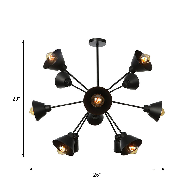 Cone Shade Metal Hanging Lamp Industrial Stylish 9/12/15 Lights Black Chandelier Pendant Light with Sputnik Design Clearhalo 'Cast Iron' 'Ceiling Lights' 'Chandeliers' 'Industrial Chandeliers' 'Industrial' 'Metal' 'Middle Century Chandeliers' 'Rustic Chandeliers' 'Tiffany' Lighting' 281103