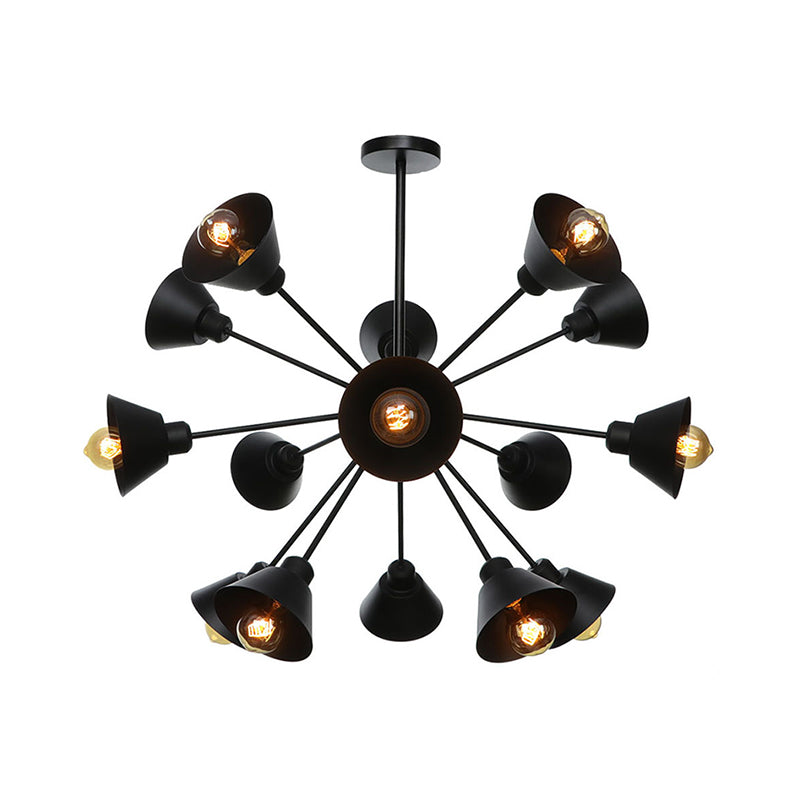 Cone Shade Metal Hanging Lamp Industrial Stylish 9/12/15 Lights Black Chandelier Pendant Light with Sputnik Design Clearhalo 'Cast Iron' 'Ceiling Lights' 'Chandeliers' 'Industrial Chandeliers' 'Industrial' 'Metal' 'Middle Century Chandeliers' 'Rustic Chandeliers' 'Tiffany' Lighting' 281106