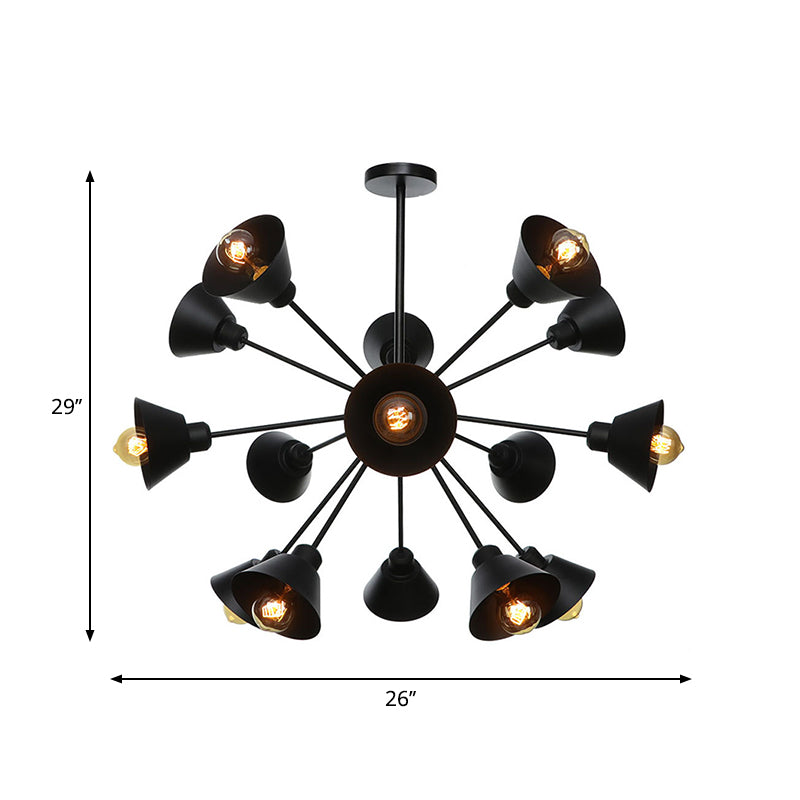 Cone Shade Metal Hanging Lamp Industrial Stylish 9/12/15 Lights Black Chandelier Pendant Light with Sputnik Design Clearhalo 'Cast Iron' 'Ceiling Lights' 'Chandeliers' 'Industrial Chandeliers' 'Industrial' 'Metal' 'Middle Century Chandeliers' 'Rustic Chandeliers' 'Tiffany' Lighting' 281107
