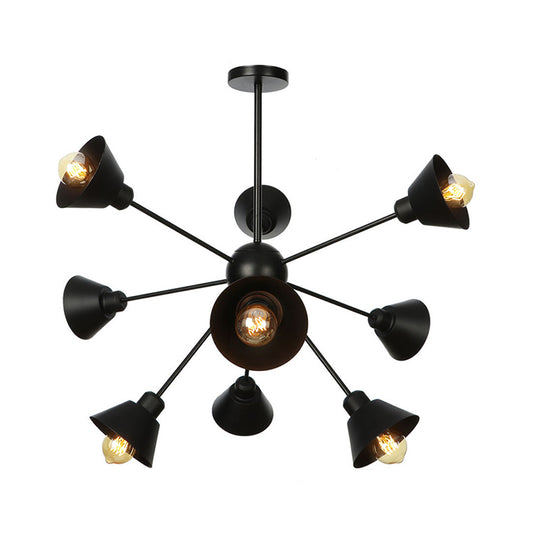 Cone Shade Metal Hanging Lamp Industrial Stylish 9/12/15 Lights Black Chandelier Pendant Light with Sputnik Design Clearhalo 'Cast Iron' 'Ceiling Lights' 'Chandeliers' 'Industrial Chandeliers' 'Industrial' 'Metal' 'Middle Century Chandeliers' 'Rustic Chandeliers' 'Tiffany' Lighting' 281110