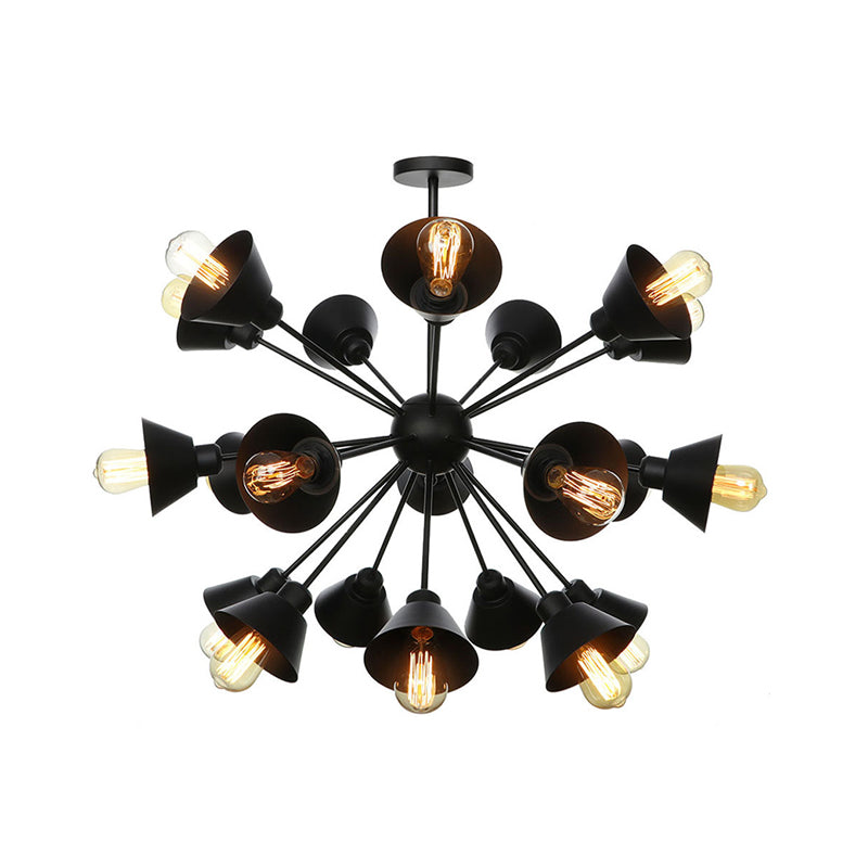 Cone Shade Metal Hanging Lamp Industrial Stylish 9/12/15 Lights Black Chandelier Pendant Light with Sputnik Design Clearhalo 'Cast Iron' 'Ceiling Lights' 'Chandeliers' 'Industrial Chandeliers' 'Industrial' 'Metal' 'Middle Century Chandeliers' 'Rustic Chandeliers' 'Tiffany' Lighting' 281114
