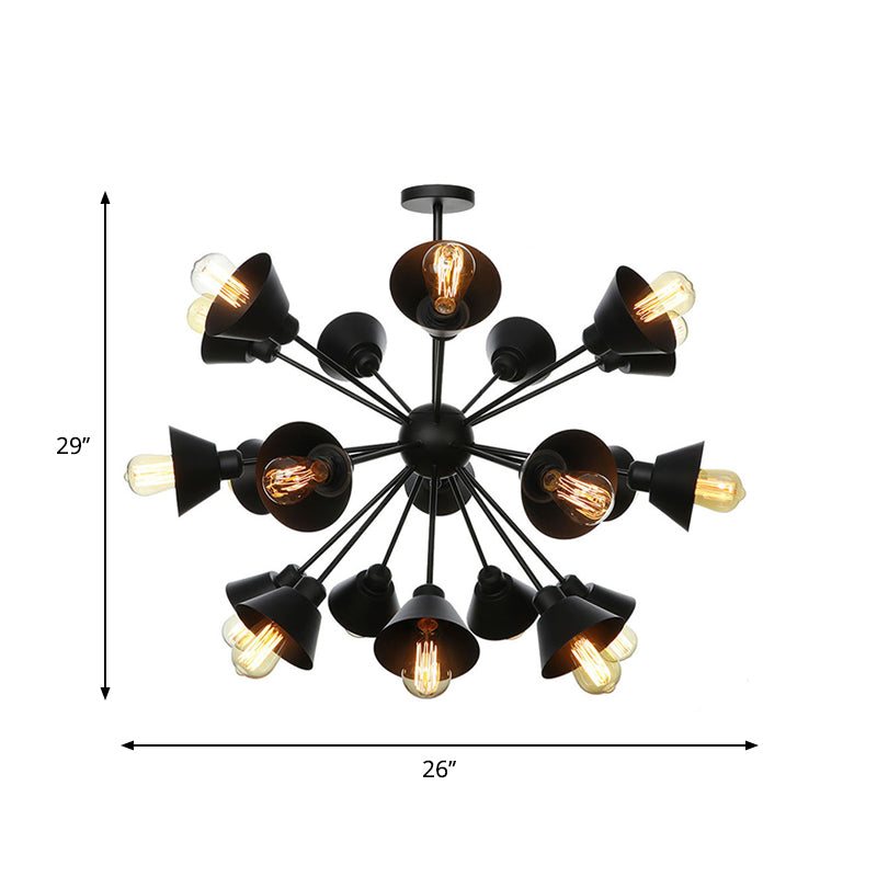Cone Shade Metal Hanging Lamp Industrial Stylish 9/12/15 Lights Black Chandelier Pendant Light with Sputnik Design Clearhalo 'Cast Iron' 'Ceiling Lights' 'Chandeliers' 'Industrial Chandeliers' 'Industrial' 'Metal' 'Middle Century Chandeliers' 'Rustic Chandeliers' 'Tiffany' Lighting' 281115