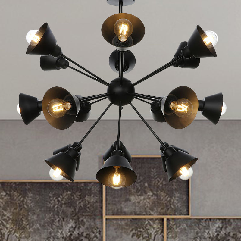 Cone Shade Metal Hanging Lamp Industrial Stylish 9/12/15 Lights Black Chandelier Pendant Light with Sputnik Design 18 Black Clearhalo 'Cast Iron' 'Ceiling Lights' 'Chandeliers' 'Industrial Chandeliers' 'Industrial' 'Metal' 'Middle Century Chandeliers' 'Rustic Chandeliers' 'Tiffany' Lighting' 281116