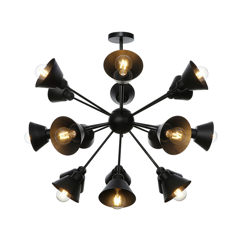 Cone Shade Metal Hanging Lamp Industrial Stylish 9/12/15 Lights Black Chandelier Pendant Light with Sputnik Design Clearhalo 'Cast Iron' 'Ceiling Lights' 'Chandeliers' 'Industrial Chandeliers' 'Industrial' 'Metal' 'Middle Century Chandeliers' 'Rustic Chandeliers' 'Tiffany' Lighting' 281118
