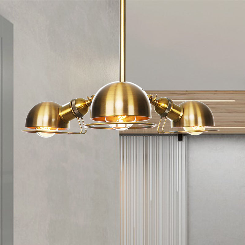 Domed Metallic Pendant Lighting Industrial Style 3 Bulbs Black/Brass Finish Chandelier Light with Wire Frame Clearhalo 'Cast Iron' 'Ceiling Lights' 'Chandeliers' 'Industrial Chandeliers' 'Industrial' 'Metal' 'Middle Century Chandeliers' 'Rustic Chandeliers' 'Tiffany' Lighting' 281155