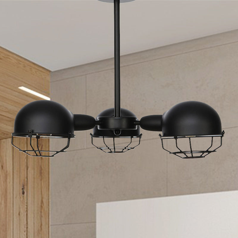 Domed Metallic Pendant Lighting Industrial Style 3 Bulbs Black/Brass Finish Chandelier Light with Wire Frame Black B Clearhalo 'Cast Iron' 'Ceiling Lights' 'Chandeliers' 'Industrial Chandeliers' 'Industrial' 'Metal' 'Middle Century Chandeliers' 'Rustic Chandeliers' 'Tiffany' Lighting' 281159