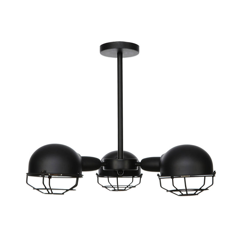 Domed Metallic Pendant Lighting Industrial Style 3 Bulbs Black/Brass Finish Chandelier Light with Wire Frame Clearhalo 'Cast Iron' 'Ceiling Lights' 'Chandeliers' 'Industrial Chandeliers' 'Industrial' 'Metal' 'Middle Century Chandeliers' 'Rustic Chandeliers' 'Tiffany' Lighting' 281161