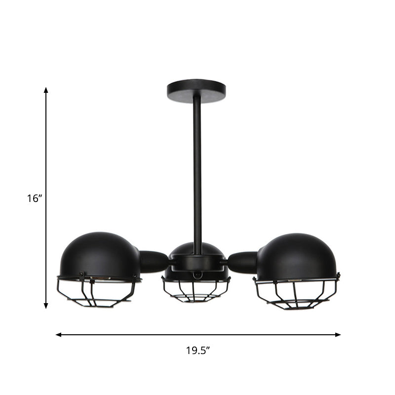 Domed Metallic Pendant Lighting Industrial Style 3 Bulbs Black/Brass Finish Chandelier Light with Wire Frame Clearhalo 'Cast Iron' 'Ceiling Lights' 'Chandeliers' 'Industrial Chandeliers' 'Industrial' 'Metal' 'Middle Century Chandeliers' 'Rustic Chandeliers' 'Tiffany' Lighting' 281162