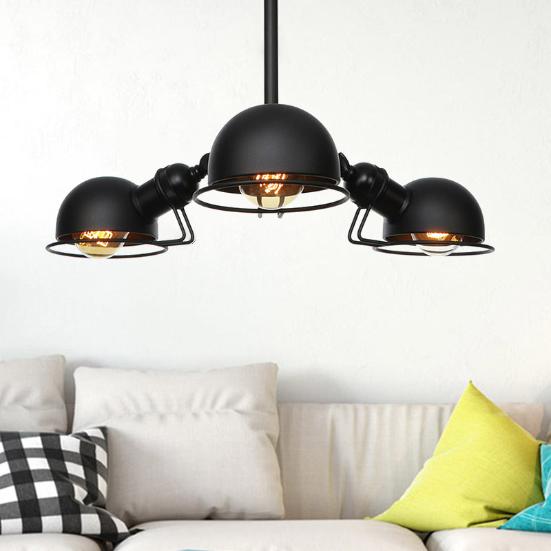 Domed Metallic Pendant Lighting Industrial Style 3 Bulbs Black/Brass Finish Chandelier Light with Wire Frame Clearhalo 'Cast Iron' 'Ceiling Lights' 'Chandeliers' 'Industrial Chandeliers' 'Industrial' 'Metal' 'Middle Century Chandeliers' 'Rustic Chandeliers' 'Tiffany' Lighting' 281164