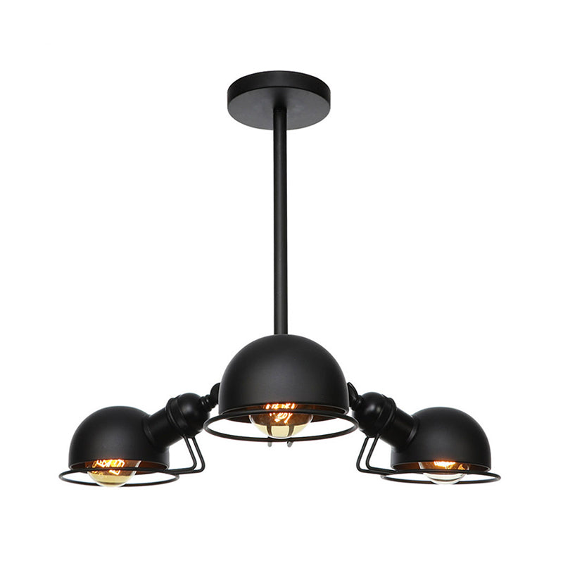 Domed Metallic Pendant Lighting Industrial Style 3 Bulbs Black/Brass Finish Chandelier Light with Wire Frame Clearhalo 'Cast Iron' 'Ceiling Lights' 'Chandeliers' 'Industrial Chandeliers' 'Industrial' 'Metal' 'Middle Century Chandeliers' 'Rustic Chandeliers' 'Tiffany' Lighting' 281165