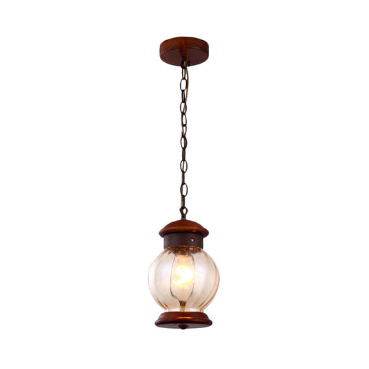 Traditional Round Drop Pendant 1-Light Wooden Brown Hanging Ceiling Lamp with Clear Glass Ball Shade Clearhalo 'Ceiling Lights' 'Chandeliers' 'Glass shade' 'Glass' 'Pendant Lights' 'Pendants' Lighting' 281201