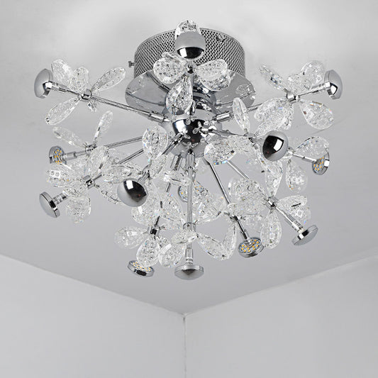 Flower Crystal Semi Flush Mount Modernist 13 Heads Silver Close to Ceiling Lamp for Living Room Clearhalo 'Ceiling Lights' 'Close To Ceiling Lights' 'Close to ceiling' 'Semi-flushmount' Lighting' 281217