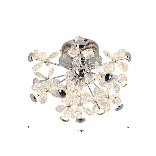 Flower Crystal Semi Flush Mount Modernist 13 Heads Silver Close to Ceiling Lamp for Living Room Clearhalo 'Ceiling Lights' 'Close To Ceiling Lights' 'Close to ceiling' 'Semi-flushmount' Lighting' 281220