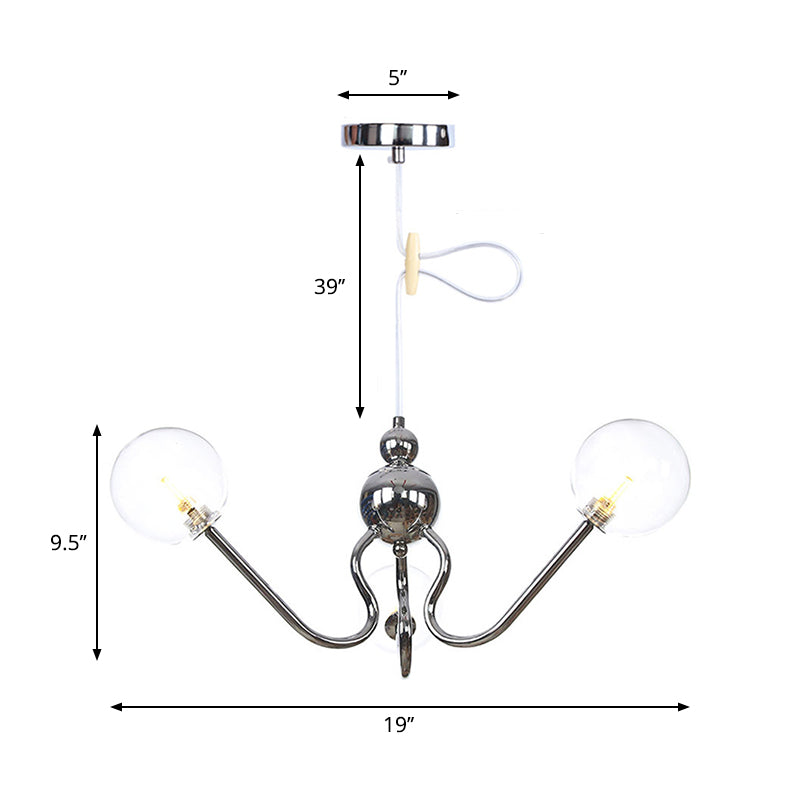 Industrial 3 Heads Hanging Chandelier Lamp with Amber/Clear Glass Shade Black/Chrome Finish Orbit Ceiling Lighting Clearhalo 'Cast Iron' 'Ceiling Lights' 'Chandeliers' 'Industrial Chandeliers' 'Industrial' 'Metal' 'Middle Century Chandeliers' 'Rustic Chandeliers' 'Tiffany' Lighting' 281236