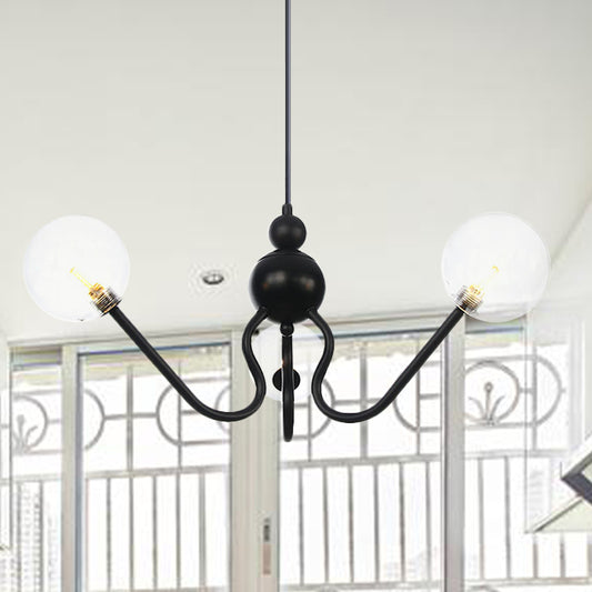 Industrial 3 Heads Hanging Chandelier Lamp with Amber/Clear Glass Shade Black/Chrome Finish Orbit Ceiling Lighting Black Clear Clearhalo 'Cast Iron' 'Ceiling Lights' 'Chandeliers' 'Industrial Chandeliers' 'Industrial' 'Metal' 'Middle Century Chandeliers' 'Rustic Chandeliers' 'Tiffany' Lighting' 281245