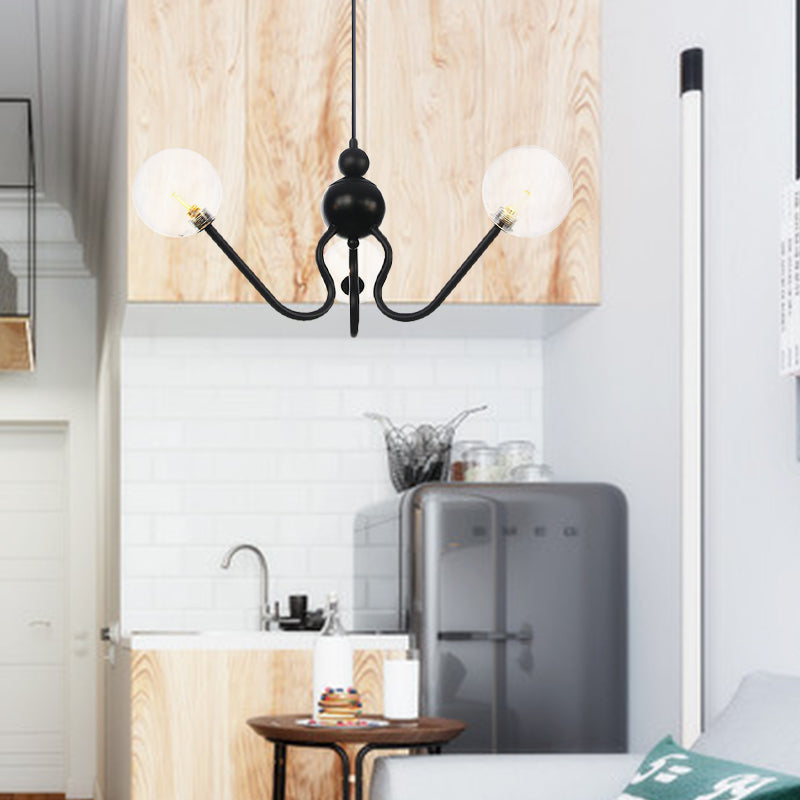 Industrial 3 Heads Hanging Chandelier Lamp with Amber/Clear Glass Shade Black/Chrome Finish Orbit Ceiling Lighting Clearhalo 'Cast Iron' 'Ceiling Lights' 'Chandeliers' 'Industrial Chandeliers' 'Industrial' 'Metal' 'Middle Century Chandeliers' 'Rustic Chandeliers' 'Tiffany' Lighting' 281246