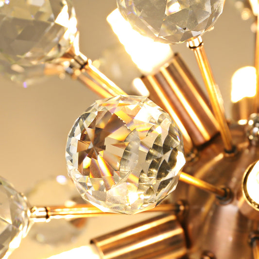 Modernist Globe Semi-Flush Mount Faceted Crystal 6 Bulbs Ceiling Light Fixture in Brass Clearhalo 'Ceiling Lights' 'Close To Ceiling Lights' 'Close to ceiling' 'Semi-flushmount' Lighting' 281254
