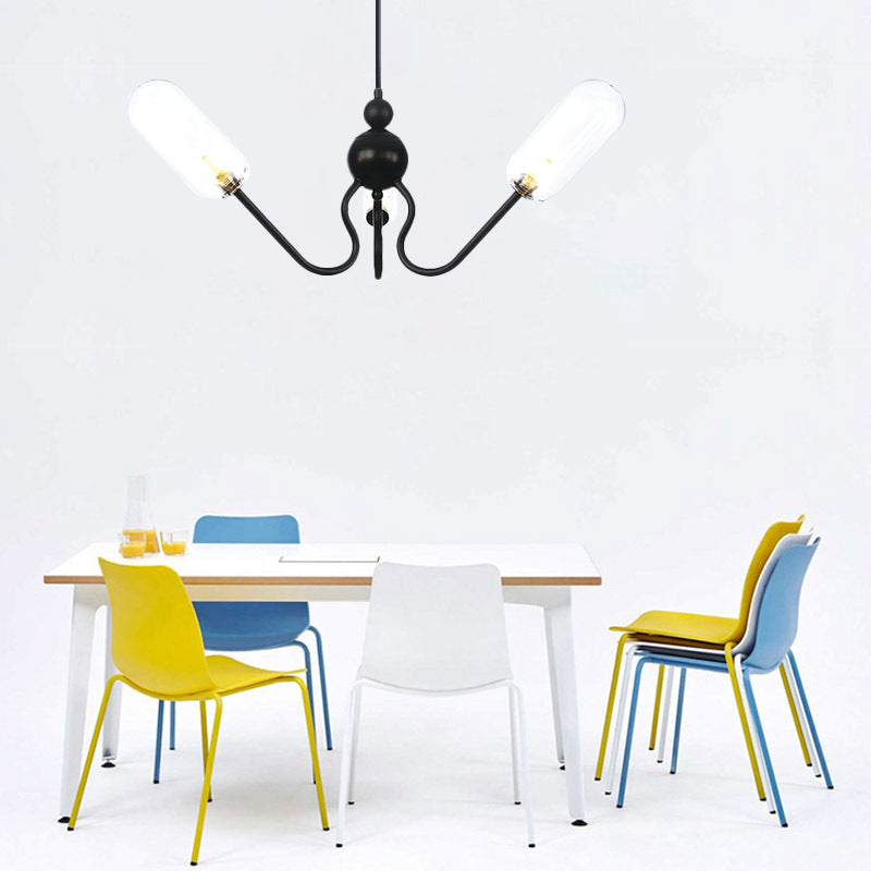 Vintage Oval Chandelier Lighting Amber/Clear Glass 3 Heads Living Room Ceiling Lamp with Adjustable Cord in Black/Chrome Clearhalo 'Cast Iron' 'Ceiling Lights' 'Chandeliers' 'Industrial Chandeliers' 'Industrial' 'Metal' 'Middle Century Chandeliers' 'Rustic Chandeliers' 'Tiffany' Lighting' 281283