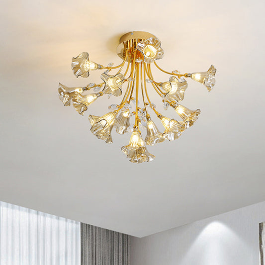 Gold Starburst Semi Flush Contemporary 16 Heads Crystal Ceiling Mount Light Fixture Clearhalo 'Ceiling Lights' 'Close To Ceiling Lights' 'Close to ceiling' 'Semi-flushmount' Lighting' 281320
