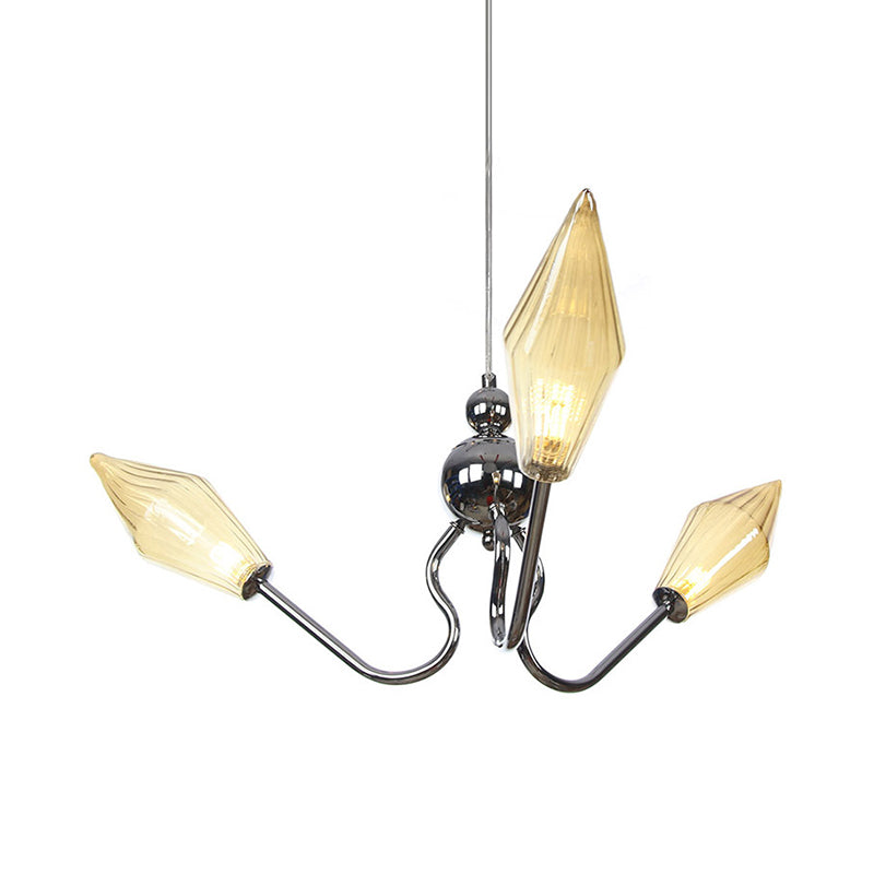 Amber/Clear Glass Diamond Hanging Lamp Vintage 3-Head Black/Chrome Finish Chandelier Lighting with Adjustable Cord Clearhalo 'Cast Iron' 'Ceiling Lights' 'Chandeliers' 'Industrial Chandeliers' 'Industrial' 'Metal' 'Middle Century Chandeliers' 'Rustic Chandeliers' 'Tiffany' Lighting' 281359