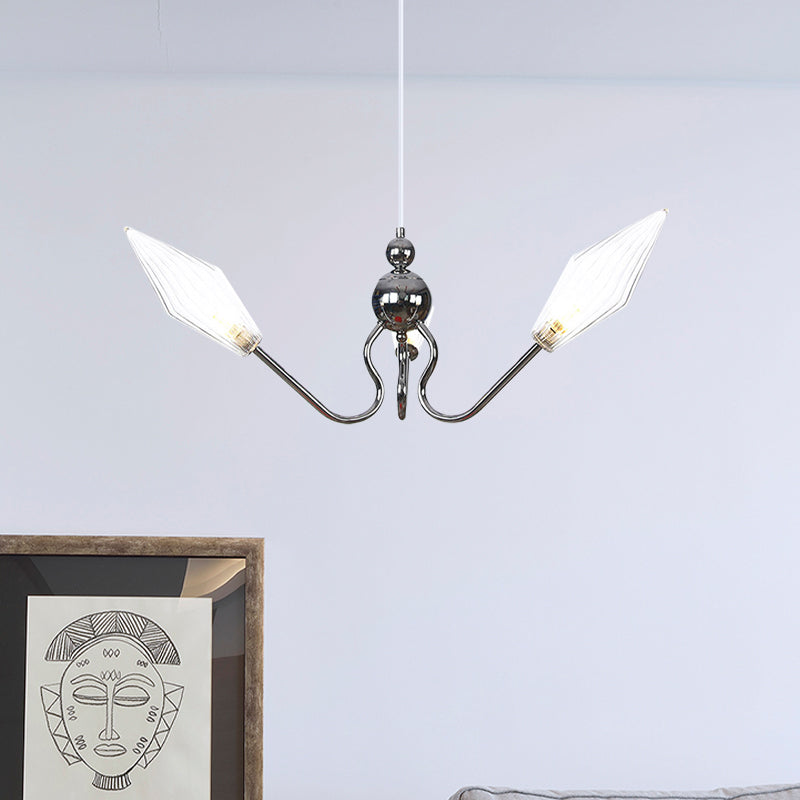 Amber/Clear Glass Diamond Hanging Lamp Vintage 3-Head Black/Chrome Finish Chandelier Lighting with Adjustable Cord Clearhalo 'Cast Iron' 'Ceiling Lights' 'Chandeliers' 'Industrial Chandeliers' 'Industrial' 'Metal' 'Middle Century Chandeliers' 'Rustic Chandeliers' 'Tiffany' Lighting' 281366