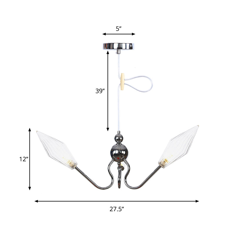 Amber/Clear Glass Diamond Hanging Lamp Vintage 3-Head Black/Chrome Finish Chandelier Lighting with Adjustable Cord Clearhalo 'Cast Iron' 'Ceiling Lights' 'Chandeliers' 'Industrial Chandeliers' 'Industrial' 'Metal' 'Middle Century Chandeliers' 'Rustic Chandeliers' 'Tiffany' Lighting' 281368