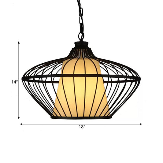 1 Light Basket Ceiling Suspension Lamp Classic Black Metallic Pendant Lighting Fixture Clearhalo 'Ceiling Lights' 'Pendant Lights' 'Pendants' Lighting' 281377