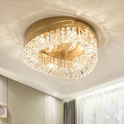 6 Bulbs Triangle Flush Light Traditional Beveled Crystal Ceiling Mounted Fixture in Gold Gold Clearhalo 'Ceiling Lights' 'Close To Ceiling Lights' 'Close to ceiling' 'Flush mount' Lighting' 281400