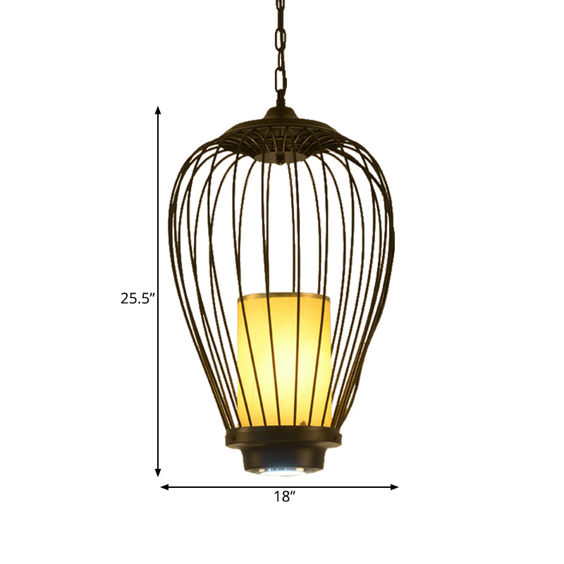 14"/18" Wide 1-Light Hanging Ceiling Pendant Chinese Style Wire Cage Iron Suspension Lamp Clearhalo 'Ceiling Lights' 'Pendant Lights' 'Pendants' Lighting' 281416