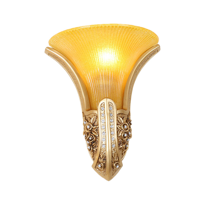 Yellow Glass Floral Sconce Light Fixture Modern Style 1 Head Corridor Wall Mount Light in Gold Clearhalo 'Wall Lamps & Sconces' 'Wall Lights' Lighting' 281452