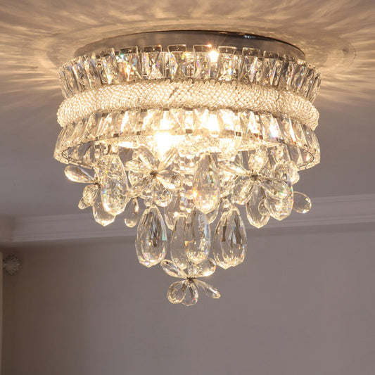 Teardrop Flush Light Contemporary Crystal 6 Bulbs Nickel Ceiling Mount Light Fixture Clearhalo 'Ceiling Lights' 'Close To Ceiling Lights' 'Close to ceiling' 'Flush mount' Lighting' 281461