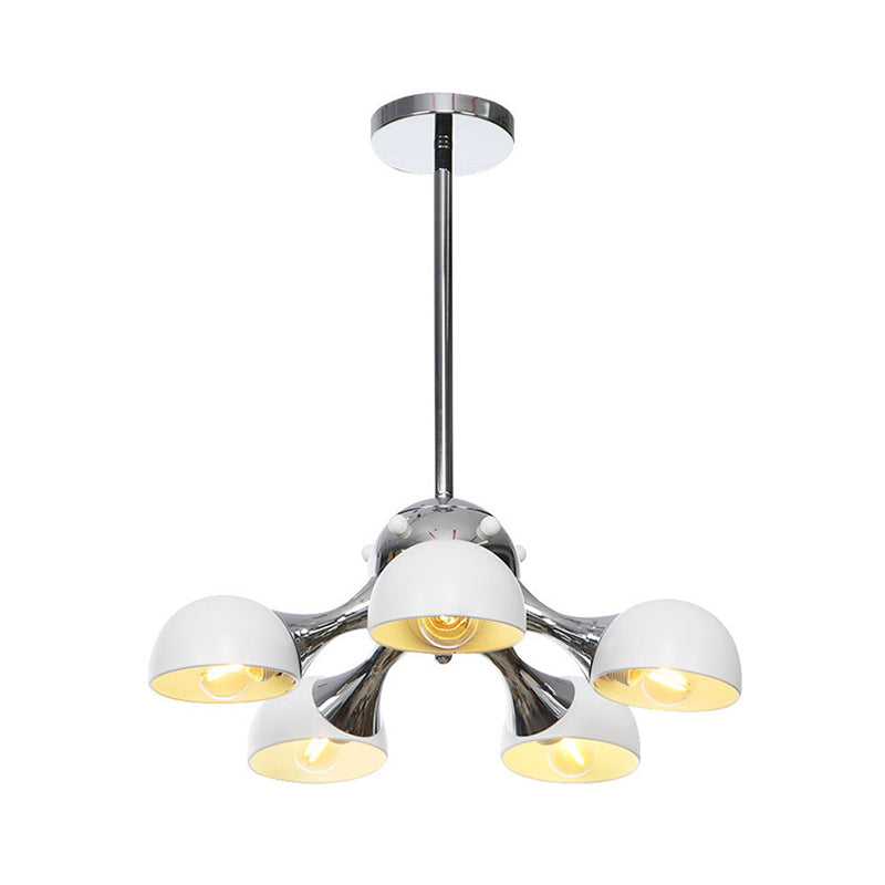 Industrial Dome Hanging Light Fixture Metallic 3/4/5 Heads Living Room Chandelier Lamp with Downrods/Chain in Black/Chrome Clearhalo 'Cast Iron' 'Ceiling Lights' 'Chandeliers' 'Industrial Chandeliers' 'Industrial' 'Metal' 'Middle Century Chandeliers' 'Rustic Chandeliers' 'Tiffany' Lighting' 281479