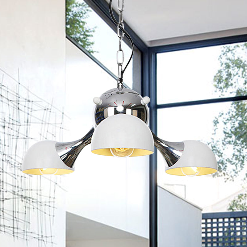 Industrial Dome Hanging Light Fixture Metallic 3/4/5 Heads Living Room Chandelier Lamp with Downrods/Chain in Black/Chrome 3 Chrome Chain Clearhalo 'Cast Iron' 'Ceiling Lights' 'Chandeliers' 'Industrial Chandeliers' 'Industrial' 'Metal' 'Middle Century Chandeliers' 'Rustic Chandeliers' 'Tiffany' Lighting' 281493