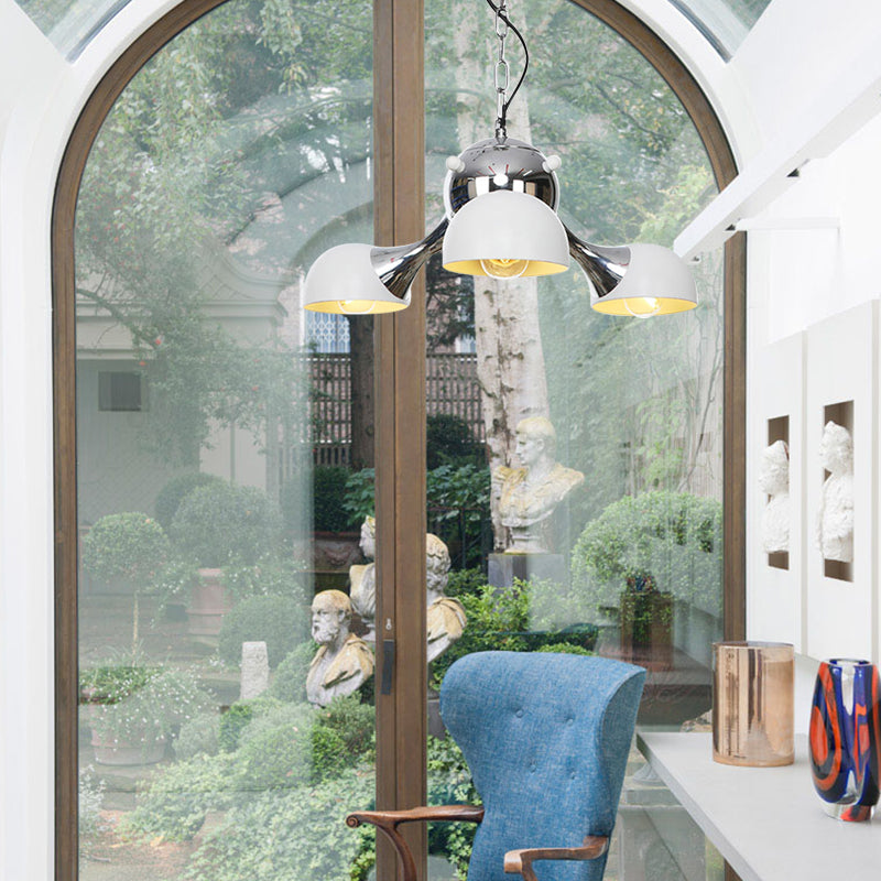 Industrial Dome Hanging Light Fixture Metallic 3/4/5 Heads Living Room Chandelier Lamp with Downrods/Chain in Black/Chrome Clearhalo 'Cast Iron' 'Ceiling Lights' 'Chandeliers' 'Industrial Chandeliers' 'Industrial' 'Metal' 'Middle Century Chandeliers' 'Rustic Chandeliers' 'Tiffany' Lighting' 281494