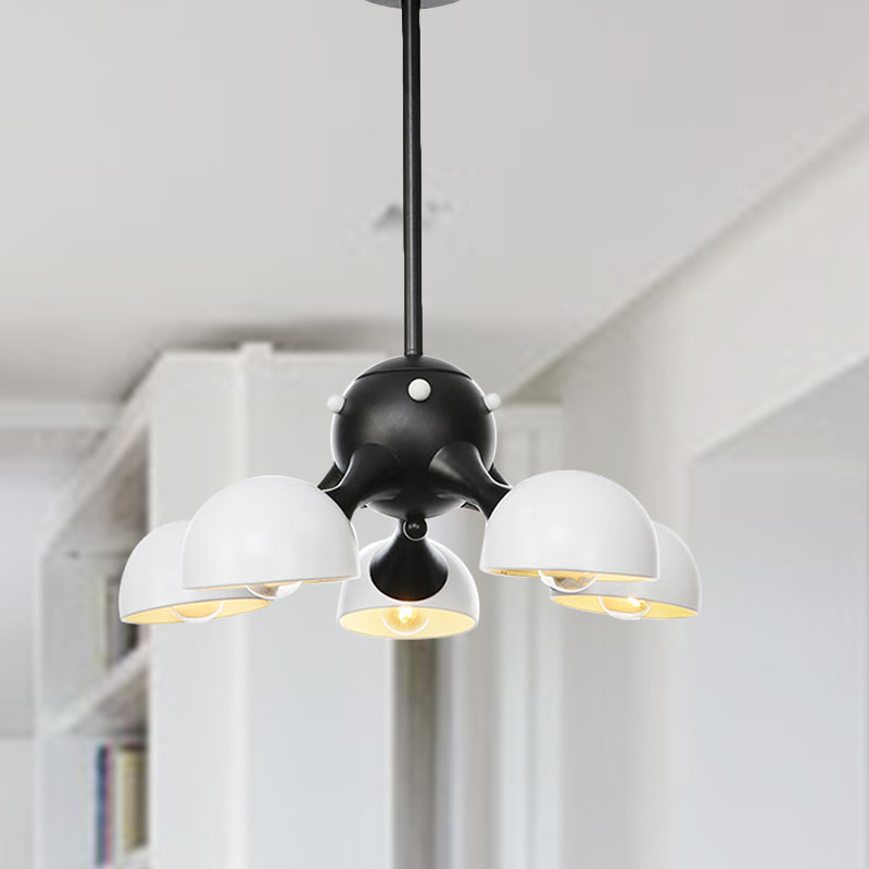 Industrial Dome Hanging Light Fixture Metallic 3/4/5 Heads Living Room Chandelier Lamp with Downrods/Chain in Black/Chrome 5 Black Downrods Clearhalo 'Cast Iron' 'Ceiling Lights' 'Chandeliers' 'Industrial Chandeliers' 'Industrial' 'Metal' 'Middle Century Chandeliers' 'Rustic Chandeliers' 'Tiffany' Lighting' 281497