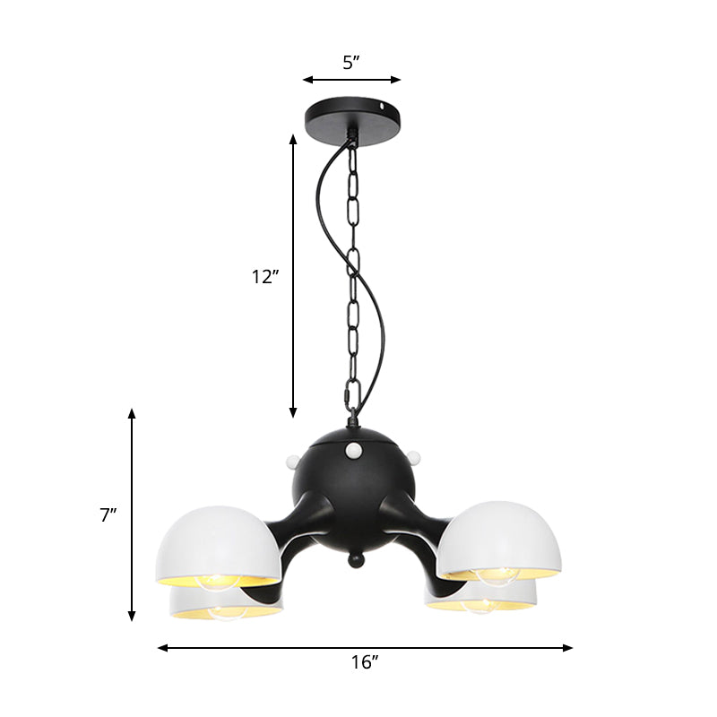 Industrial Dome Hanging Light Fixture Metallic 3/4/5 Heads Living Room Chandelier Lamp with Downrods/Chain in Black/Chrome Clearhalo 'Cast Iron' 'Ceiling Lights' 'Chandeliers' 'Industrial Chandeliers' 'Industrial' 'Metal' 'Middle Century Chandeliers' 'Rustic Chandeliers' 'Tiffany' Lighting' 281512