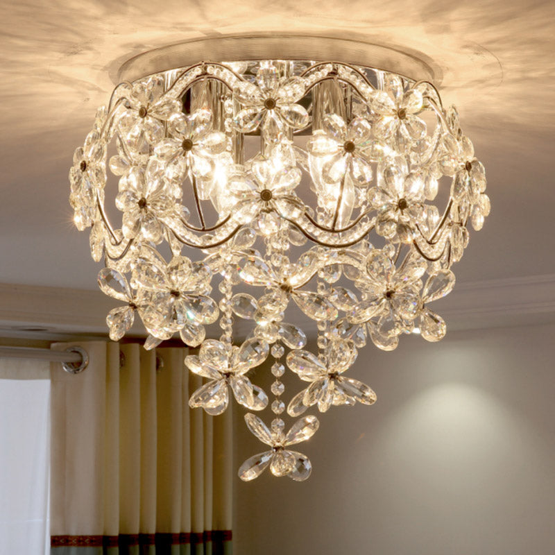 Clear Flower Flush Light Contemporary 6 Heads Crystal Close to Ceiling Lamp for Bedroom - Clearhalo - 'Ceiling Lights' - 'Close To Ceiling Lights' - 'Close to ceiling' - 'Flush mount' - Lighting' - 281522